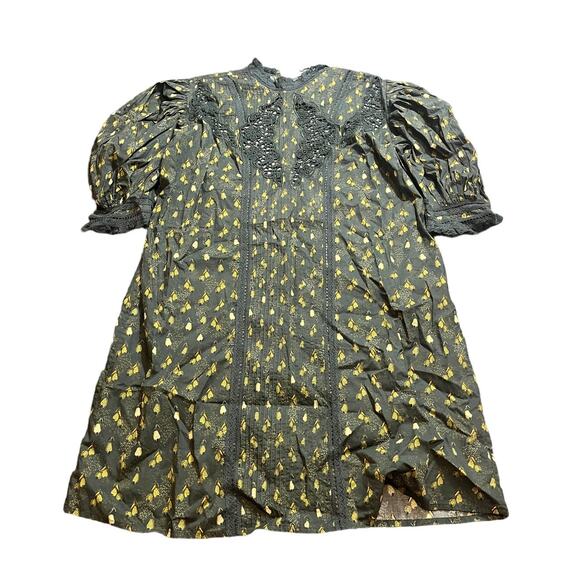 FARM Rio Dresses & Skirts - NWT Farm Rio L Mini Dress Military Cashew Green Short Sleeve Cotton Lace Details
